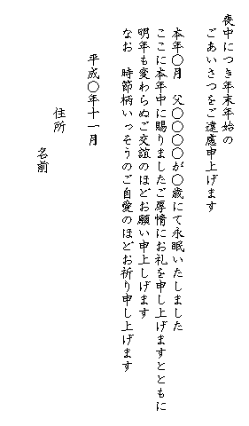 
�@�r���ɂ��N���N�n��
�@�@�����������������\�グ�܂�

�@�@�{�N�����@���������������΂ɂĉi���������܂���
�@�@�����ɖ{�N���Ɏ���܂���������ɂ����\���グ�܂��ƂƂ��Ɂ@
�@�@���N���ς��ʂ����b�̂قǂ��肢�\�サ���܂�
�@�@�Ȃ��@���ߕ����������̂������̂قǂ��F��\���グ�܂�

�@�@�@�@�������N�\�ꌎ
�@
�@�@�@�@�@�@�@�@�Z��
�@�@�@�@�@�@�@�@�@�@�@���O